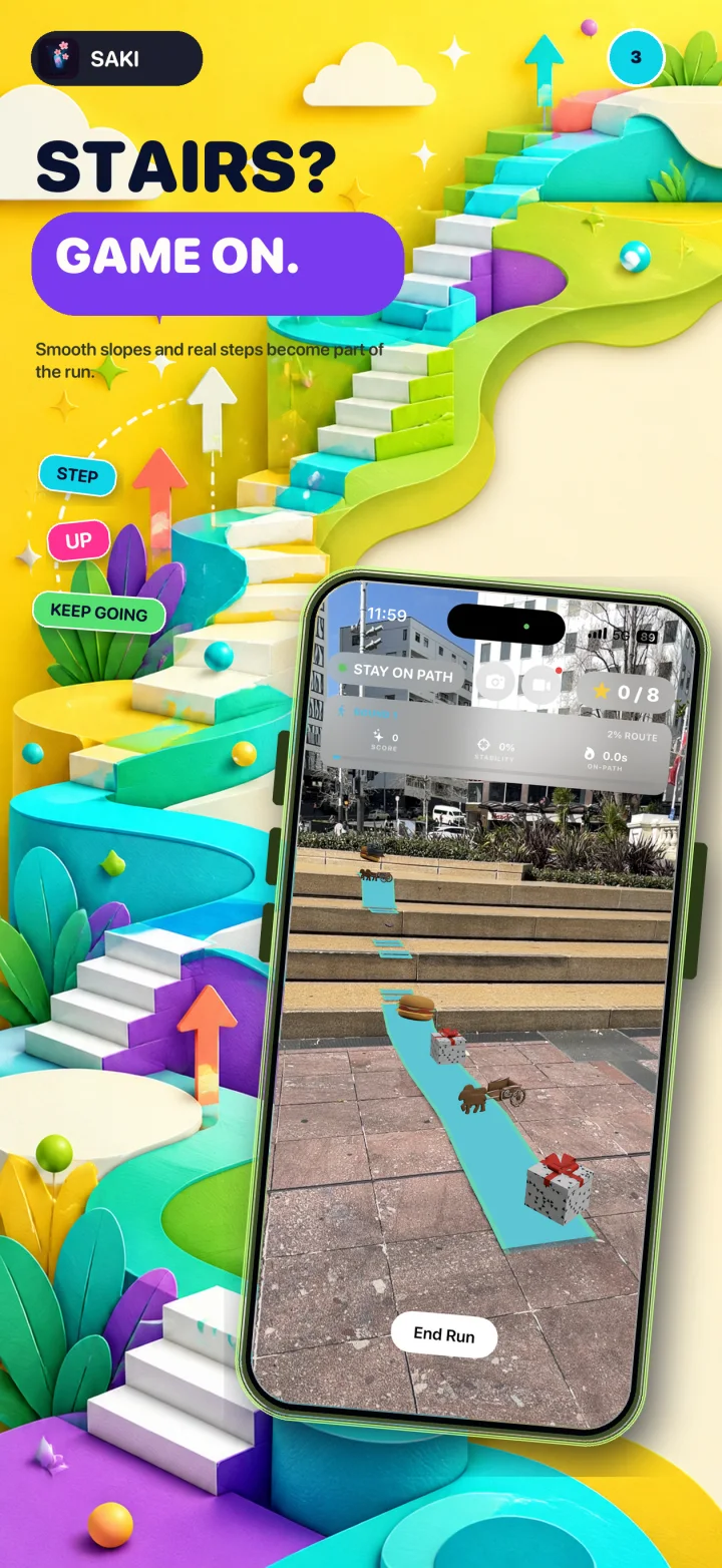 An AR route following outdoor steps